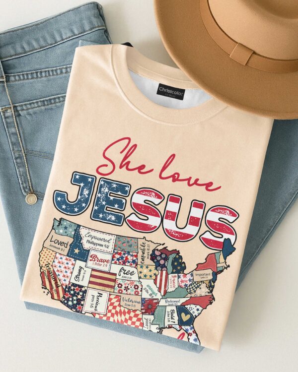 She Loves Jesus and America Too T-Shirt - Image 11