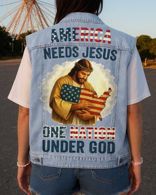 One Nation Under God Sleeveless Denim Jacket
