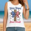 Stars, Stripes and Jesus Christ Cut Out Wrap Back Tank Top