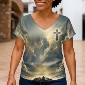 Alternative view of He Died For Me So I'll Live For Him All Over Print V-neck Dolman Sleeves Shirt