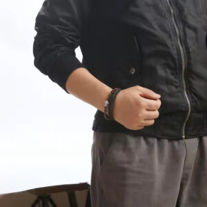 Alternative view of Multilayer Cross Bracelets Braided Leather Volcanic Rock Jewelry Wristband