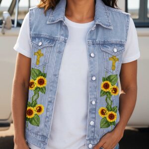Alternative view of Saved By That Amazing Grace Sleeveless Denim Jacket