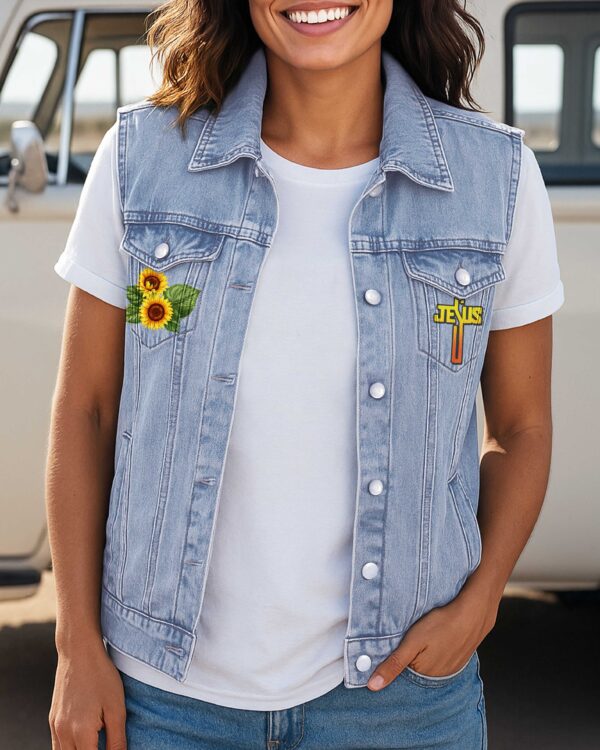 Be Joyful In Hope Sleeveless Denim Jacket - Image 2
