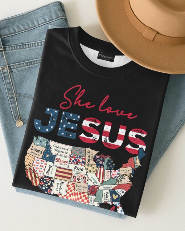 She Loves Jesus and America Too T-Shirt - Image 12