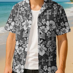 Alternative view of Celtic Cross Hibiscus Hawaiian Shirt