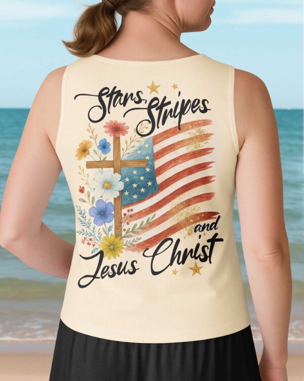 Stars Stripes And Jesus Christ All Over Print V-neck Tank Top - Image 3