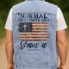 Normal Isn't Coming Back Jesus is Sleeveless Denim Jacket