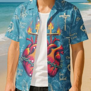 Alternative view of Sacred Heart Of Jesus All Over Print Hawaiian Shirt