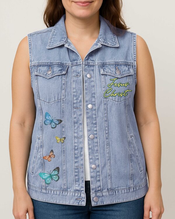 Be Strong And Courageous Sleeveless Denim Jacket - Image 4