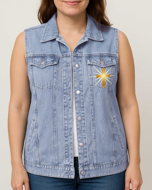 Be Still Before The Lord Sleeveless Denim Jacket - Image 4