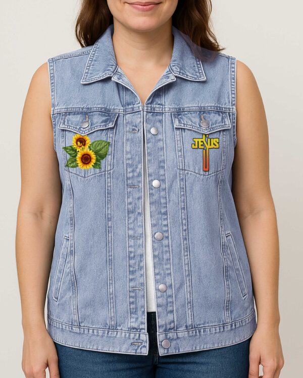 Be Joyful In Hope Sleeveless Denim Jacket - Image 4