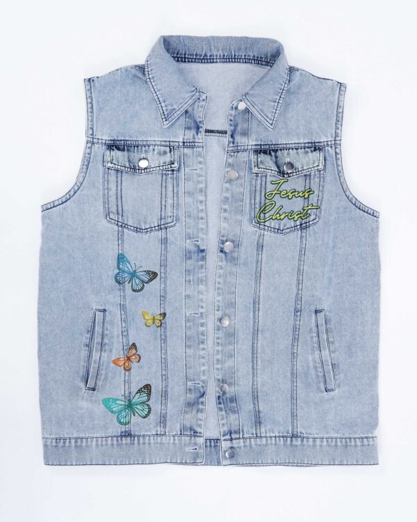Be Strong And Courageous Sleeveless Denim Jacket - Image 6