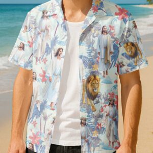 Alternative view of Jesus and Lion Tropical Hawaiian Shirt