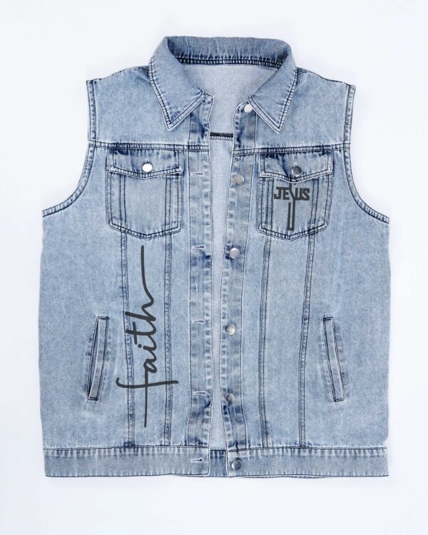 As Long As I Have Breath, I Will Pray Sleeveless Denim Jacket - Image 6