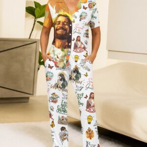 Alternative view of Tropical Theme Jesus Button Pajamas