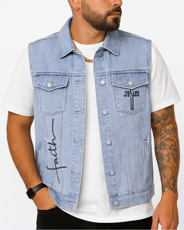 As Long As I Have Breath, I Will Pray Sleeveless Denim Jacket - Image 4