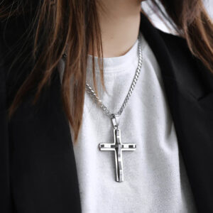 Alternative view of Silver Cross Stainless Steel Pendant Necklace
