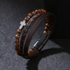 Multilayer Cross Bracelets Braided Leather Volcanic Rock Jewelry Wristband