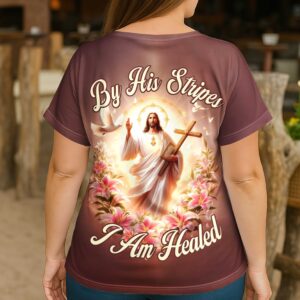 By His Stripes I Am Healed All Over Print V-neck Dolman Sleeves Shirt