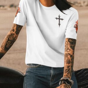 Alternative view of Not Your Angel I'm God's Warrior In Leather And Steel All Over Print T-Shirt