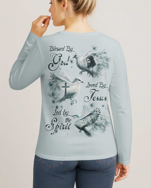 Blessed By God Loved By Jesus Led By The Spirit V-neck Long Sleeves Shirt - Image 4