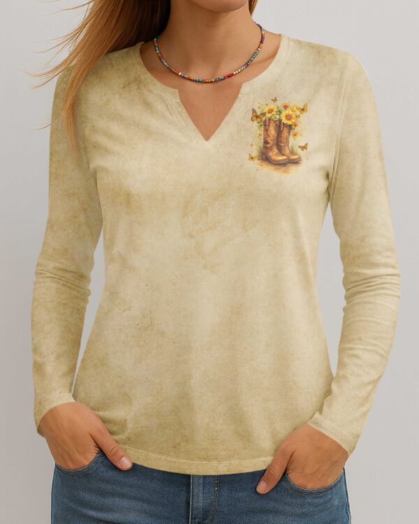 Walk By Faith Not By Sight All Over Print V-neck Long Sleeves Shirt - Image 2