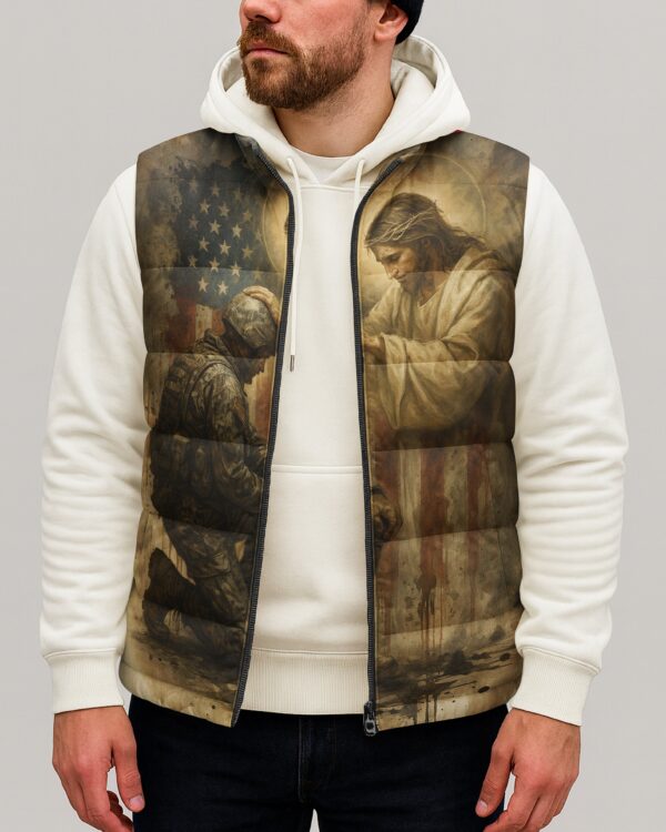 When God's Warriors Go Down On Their Knees The Battle Is Not Over It Has Just Begun All Over Print Sleeveless Puffer Jacket - Image 2