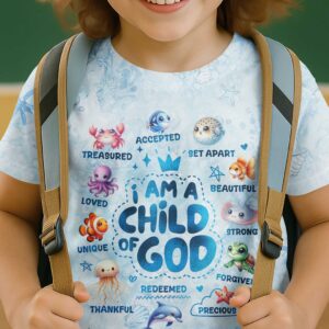Alternative view of I Am A Child Of God All Ocean Animals Over Print T-Shirt Kid