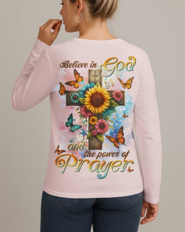 Believe In God And The Power Of Prayer All Over Print V-neck Long Sleeves Shirt - Image 4