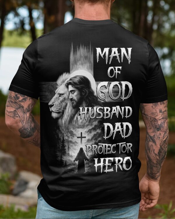 Man Of God Husband Dad Protector Hero Shirt - Image 9