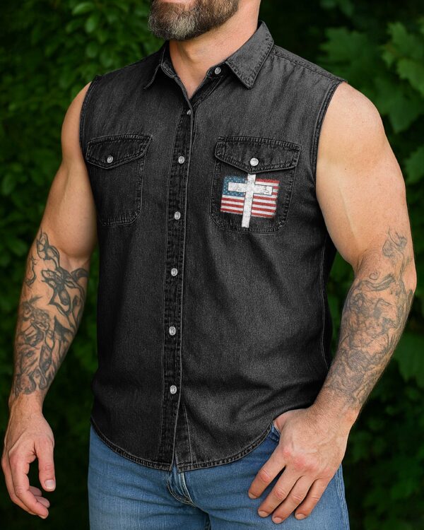 Sworn To The Savior  Sleevesless Denim Shirt - Image 4