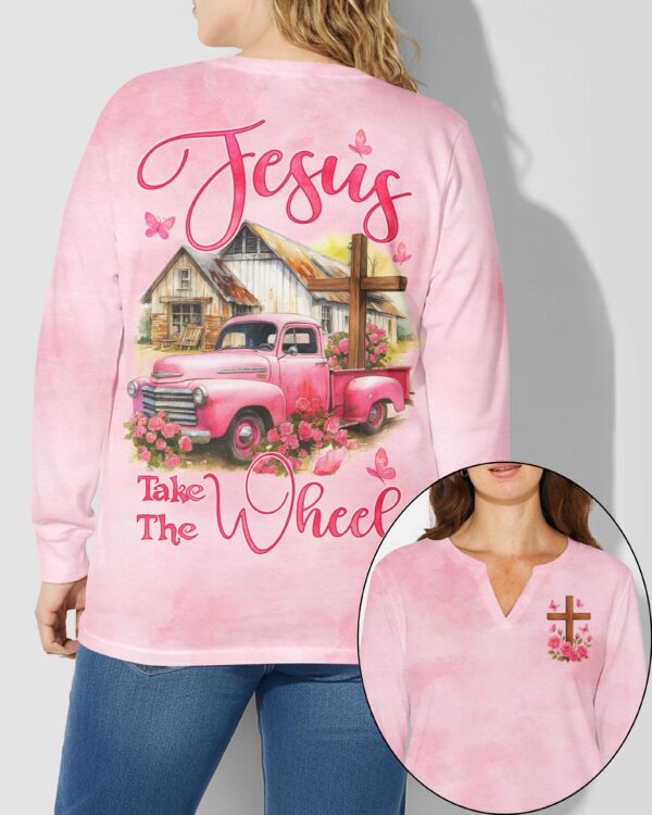 Jesus Take The Wheel All Over Print V-neck Long Sleeves Shirt