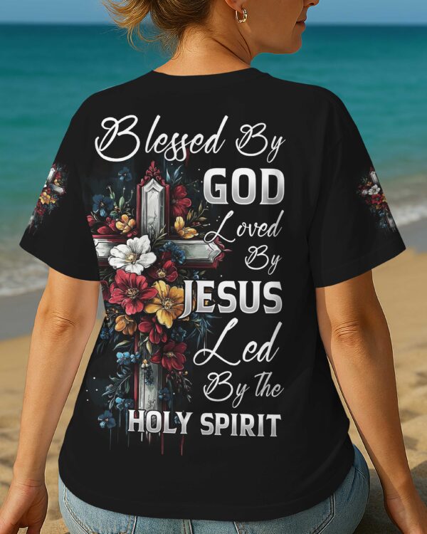 Blessed By God Loved By Jesus All Over Print T-Shirt - Image 3