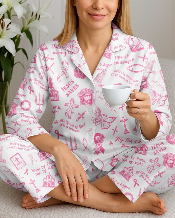 My God Is Bigger Than Cancer Button Pajamas - Image 3