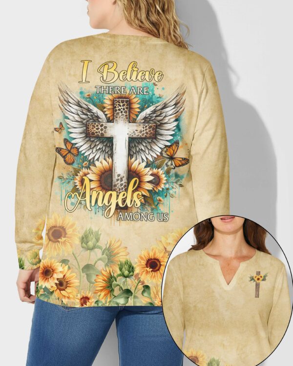 I Believe There Are Angels Among Us All Over Print V-neck Long Sleeves Shirt