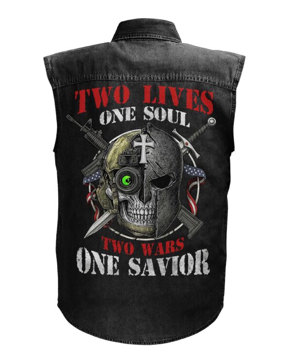 Two Lives One Soul Sleevesless Denim Shirt - Image 5