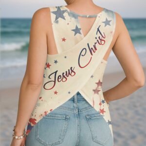 Alternative view of I Can Do All Things Through Christ All Over Print Crop Out Wrap Back Tank Top