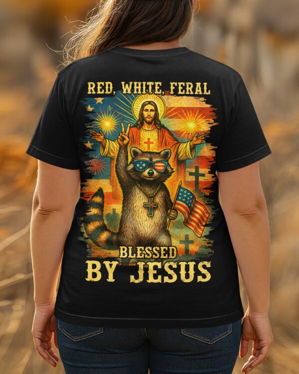Red White Feral Blessed By Jesus All Over Print T-Shirt