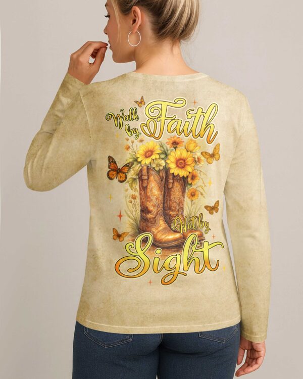 Walk By Faith Not By Sight All Over Print V-neck Long Sleeves Shirt - Image 3