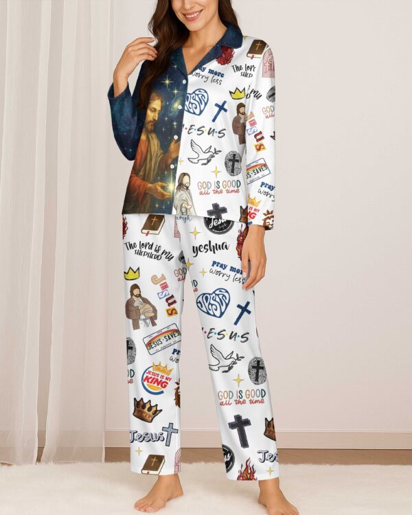 Pray More Worry Less All Over Print Button Pajamas - Image 5