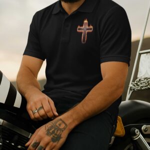 Alternative view of Two Wheels One Cross Endless Grace All Over Print Polo
