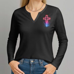 Alternative view of If You Bring Up My Past You Should Know That Jesus Dropped The Charges All Over Print V-neck Long Sleeves Shirt