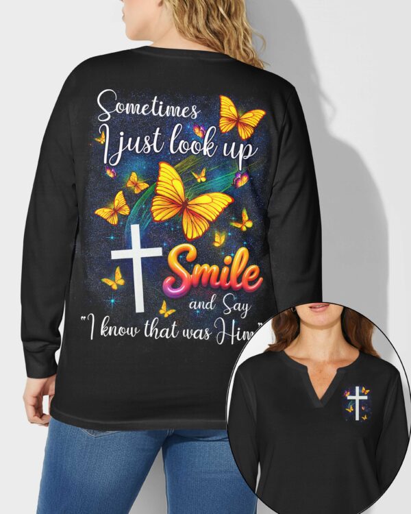 Sometimes I Just Look Up V-neck Long Sleeves Shirt - Image 5