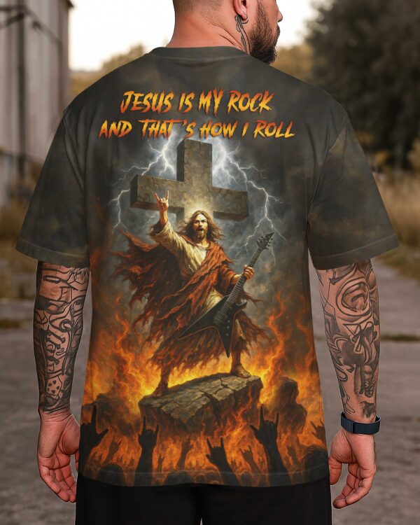 Jesus Is My Rock And That's How I Roll Shirt - Image 3