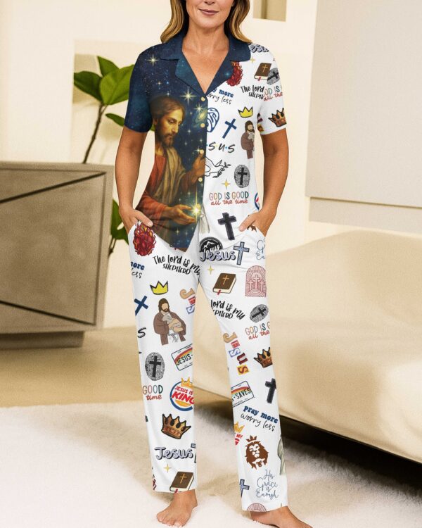 Pray More Worry Less All Over Print Button Pajamas - Image 2