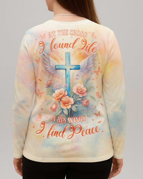 At The Cross I Found Life In His Wings I Find Peace V-neck Long Sleeves Shirt - Image 5