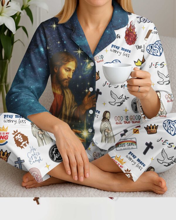 Pray More Worry Less All Over Print Button Pajamas - Image 4