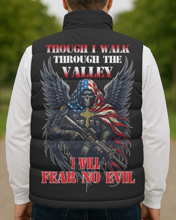 Though I Walk Through The Valley I Will Fear No Evil All Over Print Sleeveless Puffer Jacket - Image 4