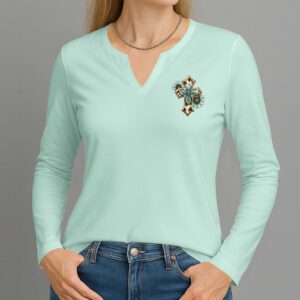 Alternative view of All I Need Is A Little Bit Of Coffee A Whole Lot Of Jesus All Over Print V-neck Long Sleeves Shirt