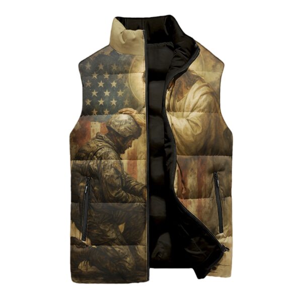 When God's Warriors Go Down On Their Knees The Battle Is Not Over It Has Just Begun All Over Print Sleeveless Puffer Jacket - Image 6
